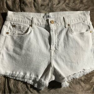 7 For All Mankind White Jean Shorts Frayed Hem